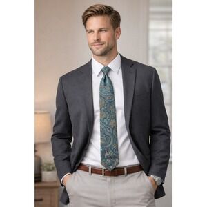 Towncraft Adult Tie Blue Paisley Pattern 100% Polyester Neck Made in USA Men's‎